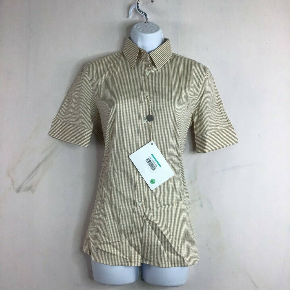 Guglielminotti Milano Womens White Brown Striped Button Up Shirt Causal Size 44L